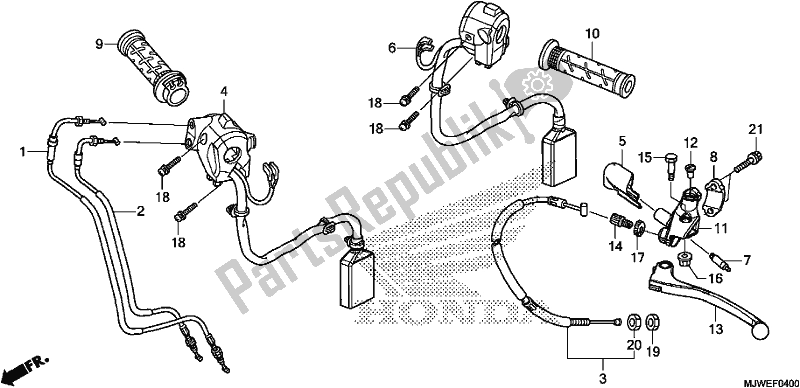 Alle onderdelen voor de Handle Lever/switch/cable van de Honda CBR 500 RA 2018