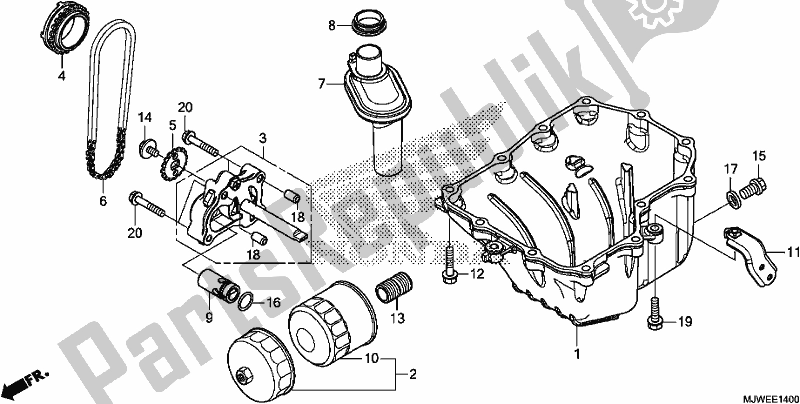 Alle onderdelen voor de Oil Pan/oil Pump van de Honda CBR 500 RA 2018