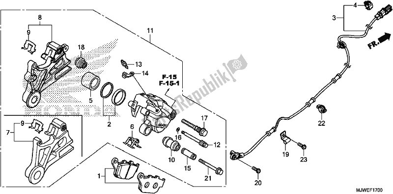 Tutte le parti per il Pinza Freno Posteriore del Honda CBR 500 RA 2018