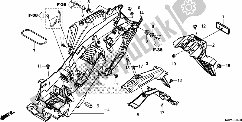 All parts for the Rear Fender of the Honda CBR 500 RA 2018