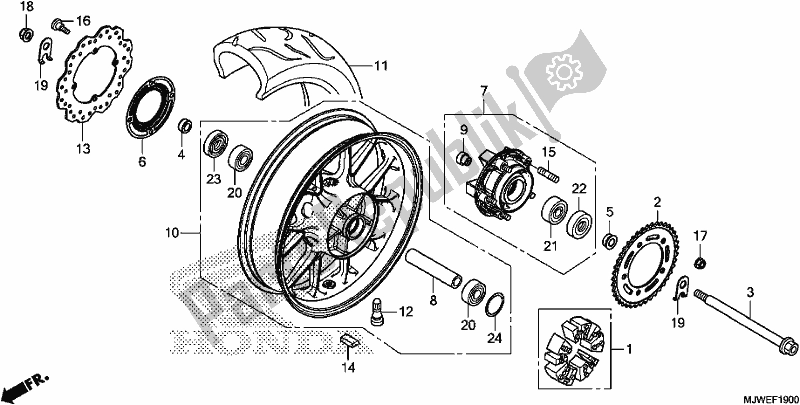 All parts for the Rear Wheel of the Honda CBR 500 RA 2018