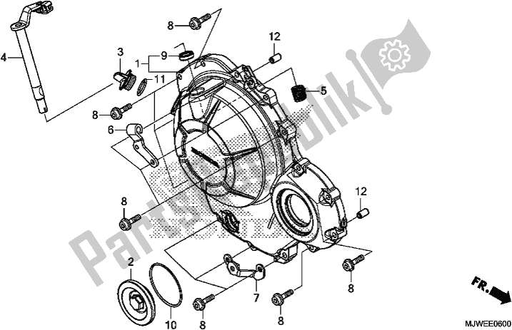 All parts for the Right Crankcase Cover of the Honda CBR 500 RA 2018