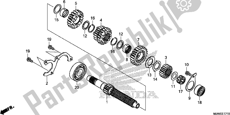 All parts for the Transmission (mainshaft) of the Honda CBR 500 RA 2018