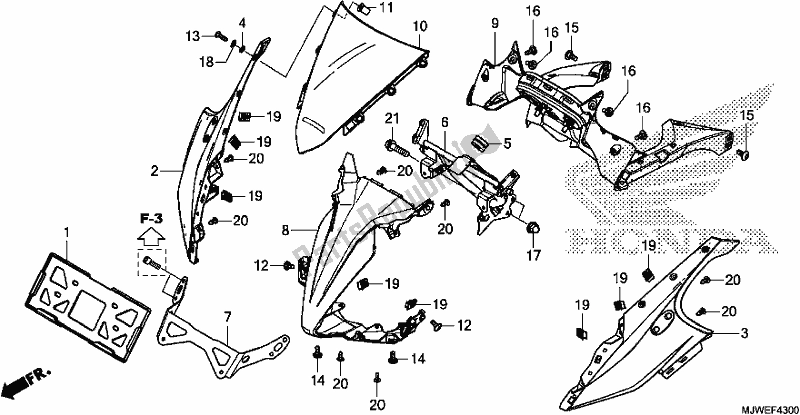 All parts for the Upper Cowl of the Honda CBR 500 RA 2018