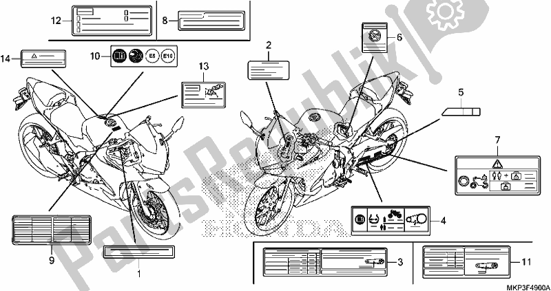 Wszystkie części do Etykieta Ostrzegawcza Honda CBR 500 RA 2019