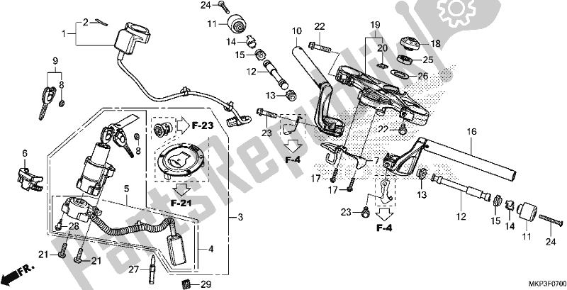 All parts for the Handle Pipe/top Bridge of the Honda CBR 500 RA 2019