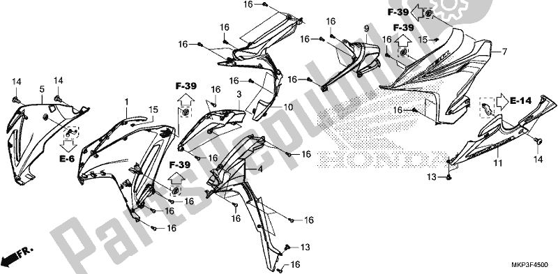 Tutte le parti per il Cappuccio Medio del Honda CBR 500 RA 2019