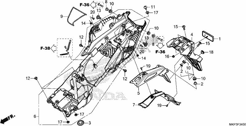 Wszystkie części do Tylny B? Otnik Honda CBR 500 RA 2019
