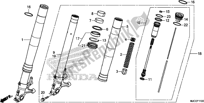 Todas as partes de Garfo Dianteiro do Honda CBR 600 RR 2018