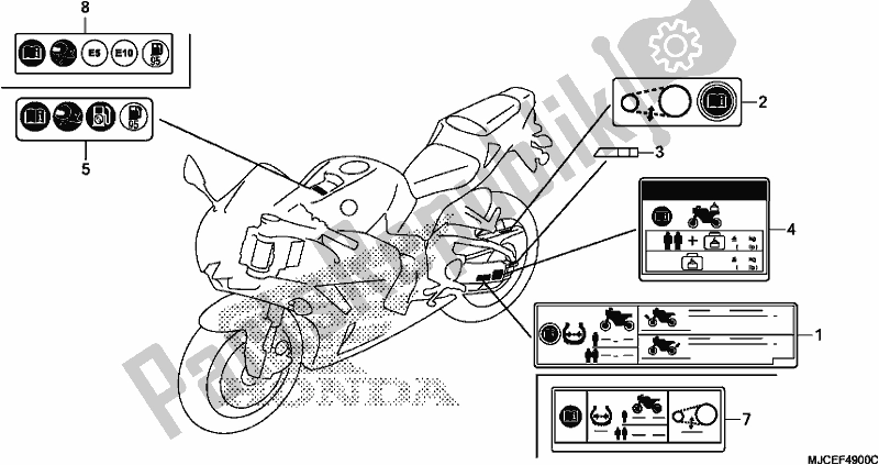 Todas as partes de Etiqueta De Cuidado do Honda CBR 600 RR 2019