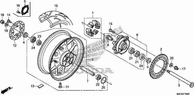 All parts for the Rear Wheel of the Honda CBR 600 RR 2019