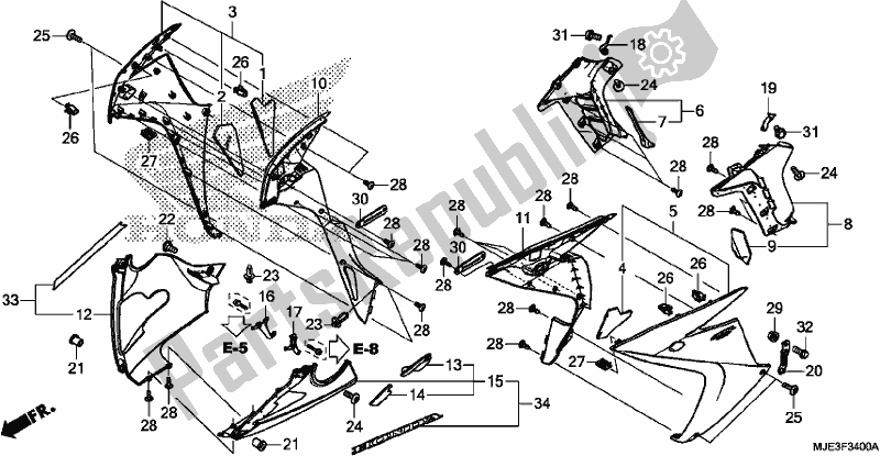 Toutes les pièces pour le Middle Cowl/under Cowl du Honda CBR 650 FA F 2017