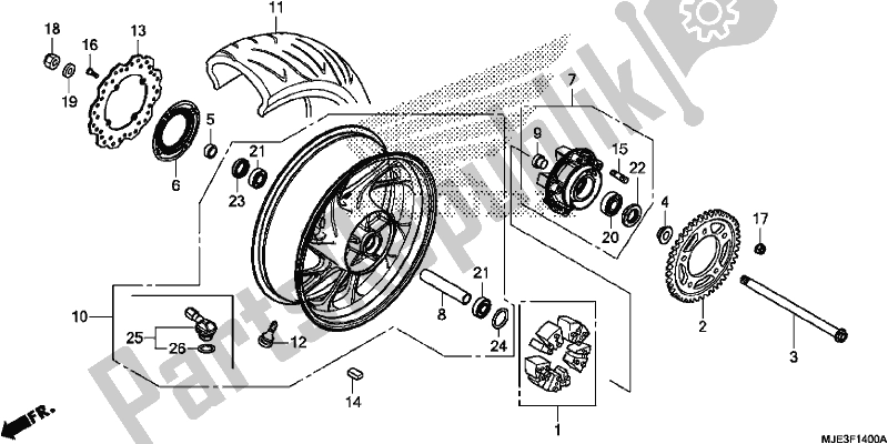 All parts for the Rear Wheel of the Honda CBR 650 FA F 2017