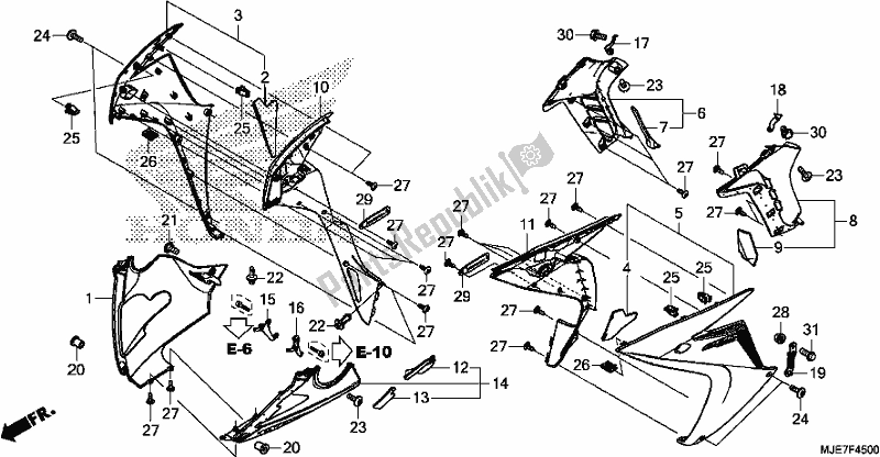 Alle onderdelen voor de Middle Cowl/under Cowl van de Honda CBR 650 FA F 2018