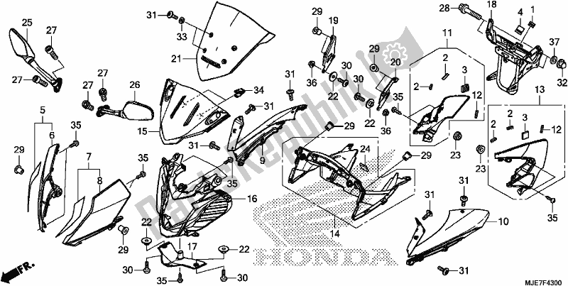 Todas as partes de Capuz Superior do Honda CBR 650 FA F 2018