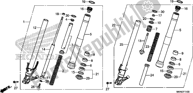 Todas as partes de Garfo Dianteiro do Honda CBR 650 RA R 2019