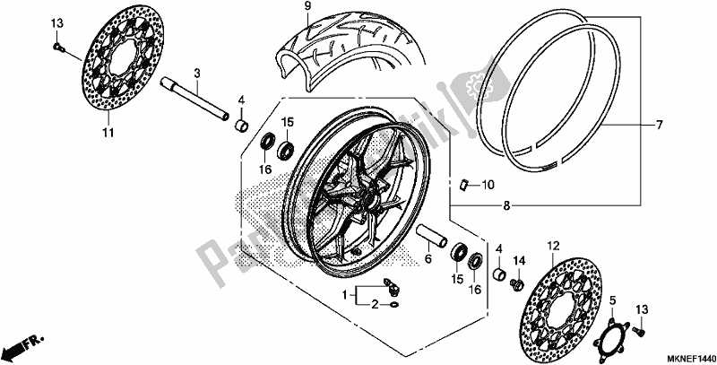 All parts for the Front Wheel of the Honda CBR 650 RA R 2019