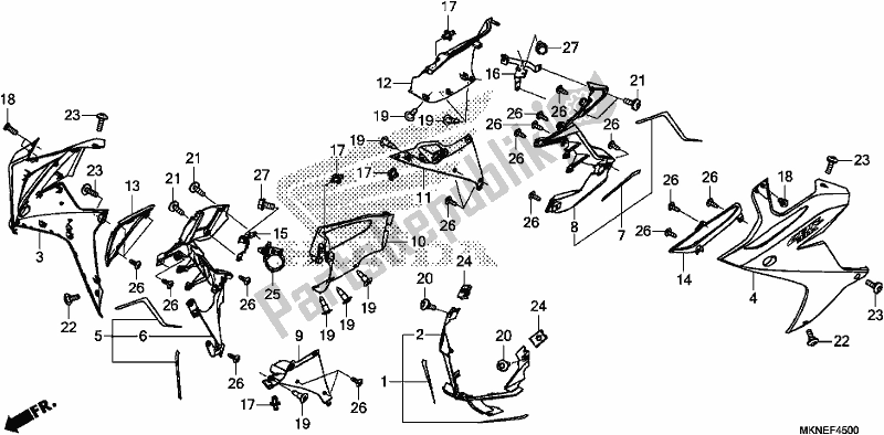 All parts for the Middle Cowl of the Honda CBR 650 RA R 2019