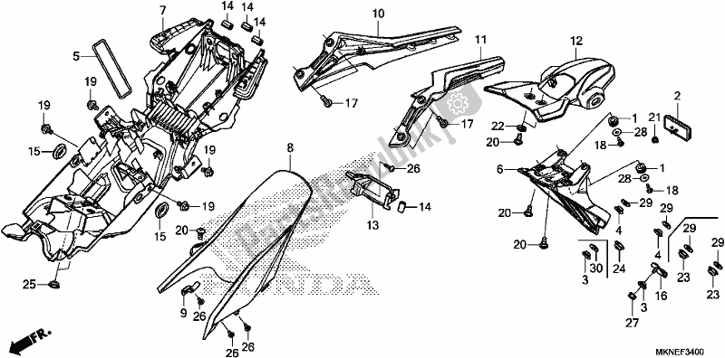 All parts for the Rear Fender of the Honda CBR 650 RA R 2019