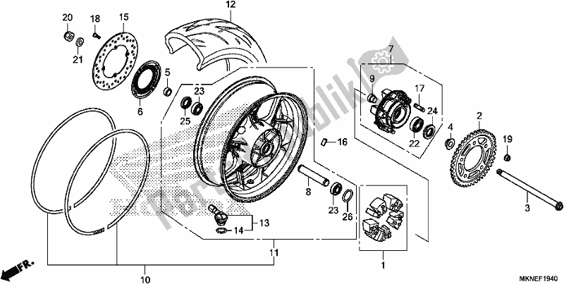 All parts for the Rear Wheel of the Honda CBR 650 RA R 2019