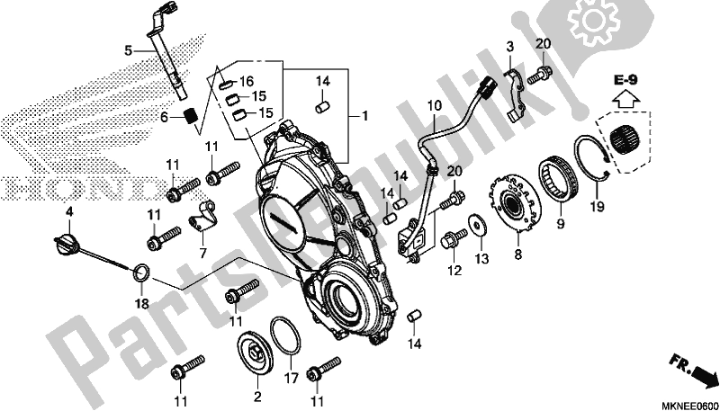 All parts for the Right Crankcase Cover of the Honda CBR 650 RA R 2019