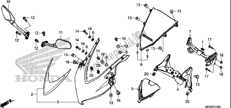 All parts for the Upper Cowl of the Honda CBR 650 RA R 2019
