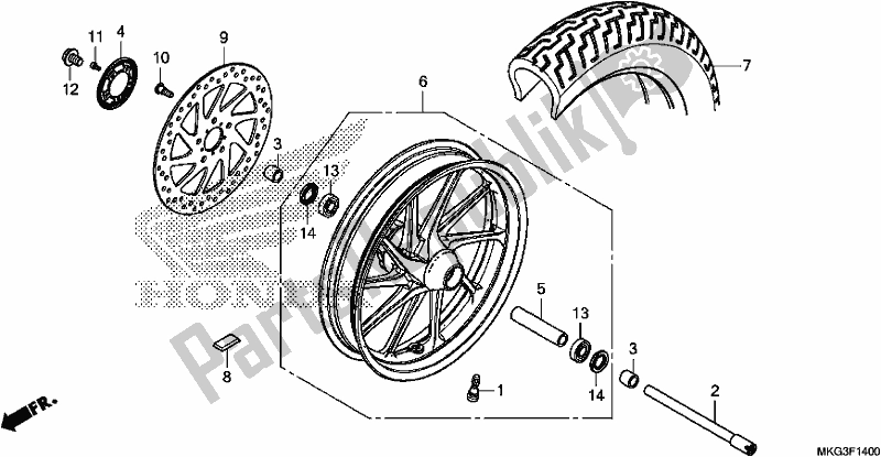 All parts for the Front Wheel of the Honda CMX 500A 2017