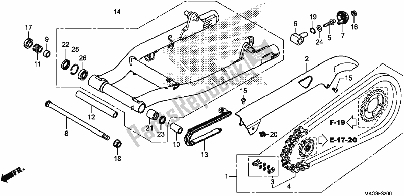 All parts for the Swingarm of the Honda CMX 500A 2017