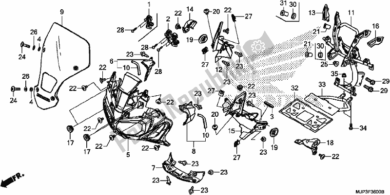 Tutte le parti per il Cappuccio Anteriore del Honda CRF 1000 Africa Twin 2017