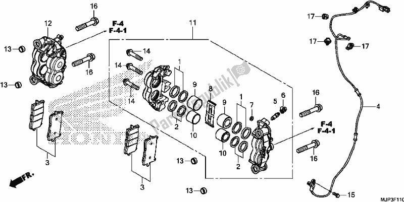 Todas as partes de Pinça De Freio Dianteiro do Honda CRF 1000A Africa Twin 2017