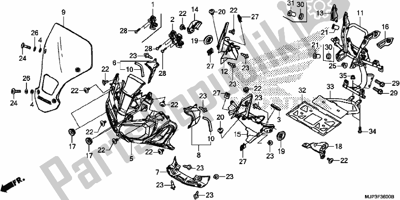 Tutte le parti per il Cappuccio Anteriore del Honda CRF 1000A Africa Twin 2017