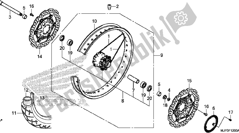 All parts for the Front Wheel of the Honda CRF 1000A Africa Twin 2017