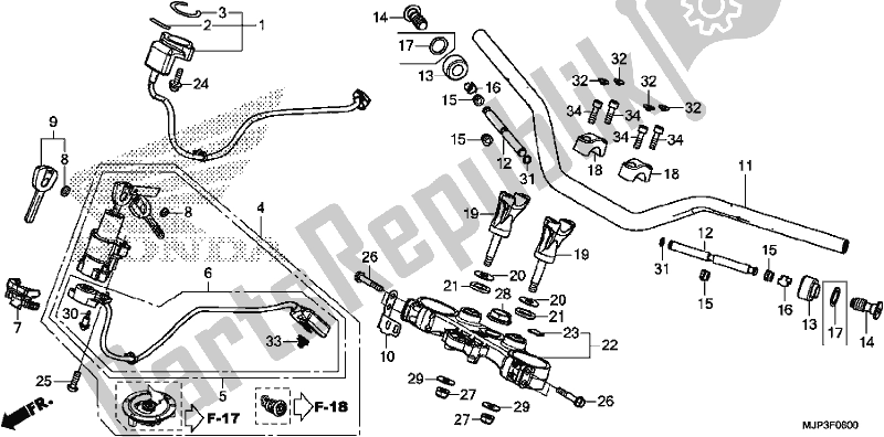 Alle onderdelen voor de Handle Pipe/top Bridge van de Honda CRF 1000A Africa Twin 2017