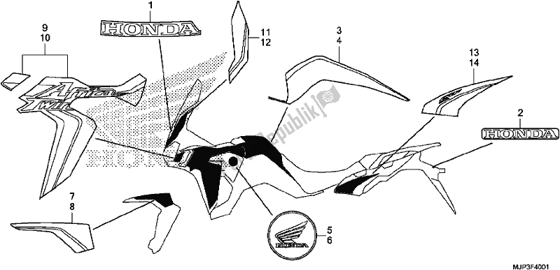 Tutte le parti per il Mark/emblem (tricolor) del Honda CRF 1000A Africa Twin 2017