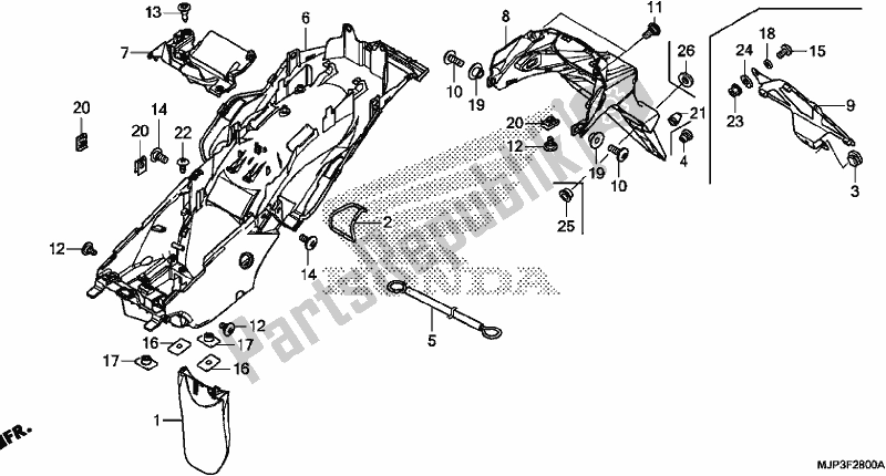 Toutes les pièces pour le Garde-boue Arrière du Honda CRF 1000A Africa Twin 2017