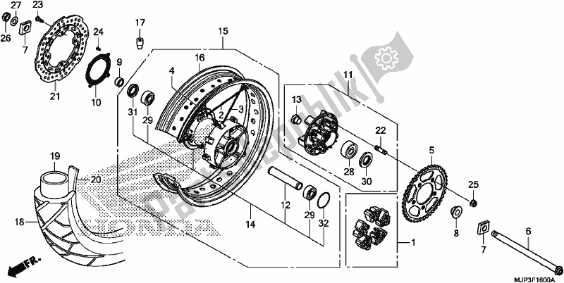 All parts for the Rear Wheel of the Honda CRF 1000A Africa Twin 2017