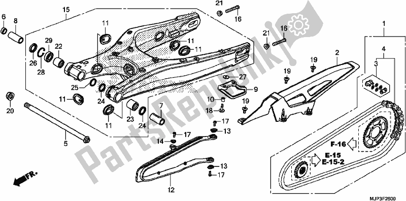 All parts for the Swing Arm of the Honda CRF 1000A Africa Twin 2017