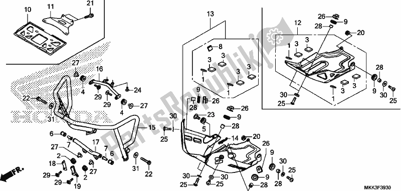 All parts for the Front Side Pipe/skid Plate of the Honda CRF 1000A2 Africa Twin 2018