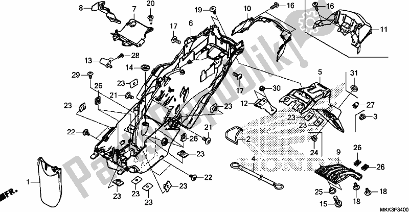 Toutes les pièces pour le Garde-boue Arrière du Honda CRF 1000A2 Africa Twin 2018