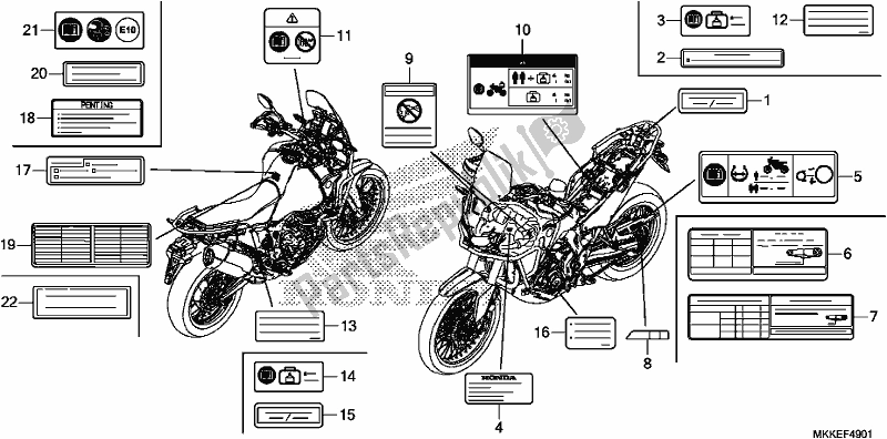 Todas as partes de Etiqueta De Cuidado do Honda CRF 1000A2 Africa Twin 2019