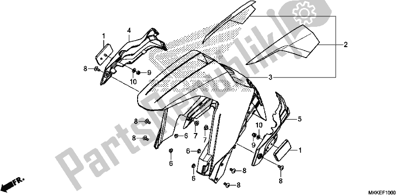 Tutte le parti per il Parafango Anteriore del Honda CRF 1000A2 Africa Twin 2019