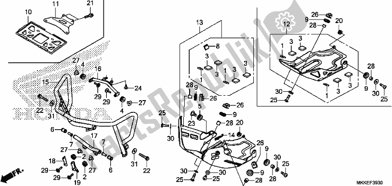 Alle onderdelen voor de Front Side Pipe/skid Plate van de Honda CRF 1000A2 Africa Twin 2019