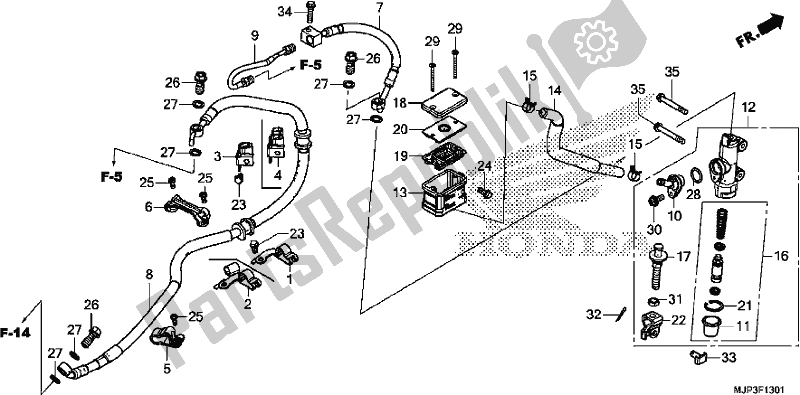 All parts for the Rear Brake Master Cylinder of the Honda CRF 1000D Africa Twin 2017