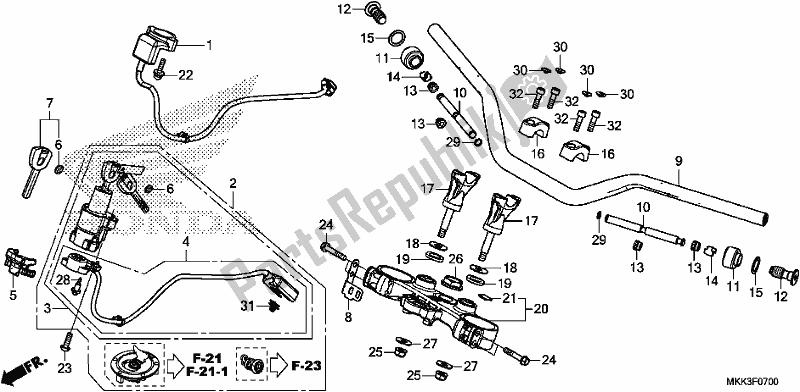 All parts for the Handle Pipe/top Bridge of the Honda CRF 1000D2 Africa Twin 2018