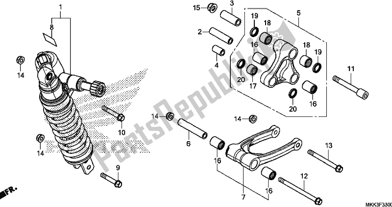 Todas as partes de Almofada Traseira do Honda CRF 1000D2 Africa Twin 2018