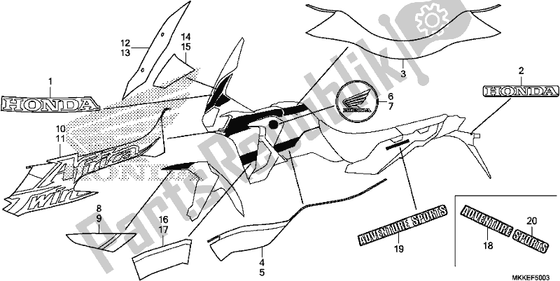 All parts for the Mark/stripe (4) of the Honda CRF 1000D2 Africa Twin 2019