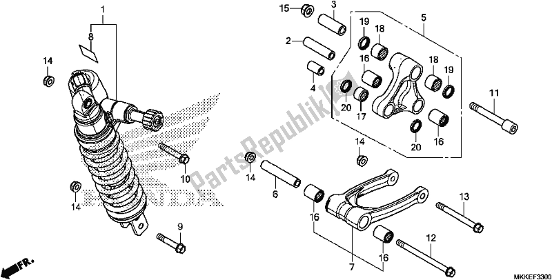 All parts for the Rear Cushion of the Honda CRF 1000D2 Africa Twin 2019