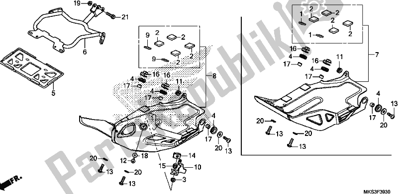 Alle onderdelen voor de Front Side Pipe/skid Plate van de Honda CRF 1100A2 Africa Twin 2020