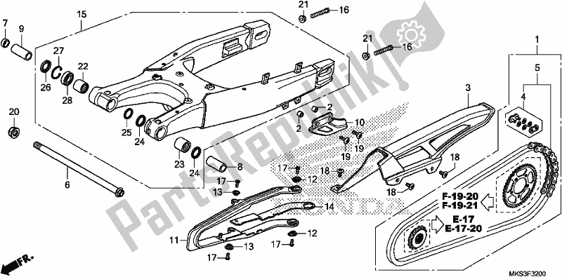 Alle onderdelen voor de Achterbrug van de Honda CRF 1100D2 L/D4 /D4 Africa Twin 2020