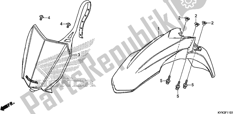 All parts for the Front Fender of the Honda CRF 110F 2019